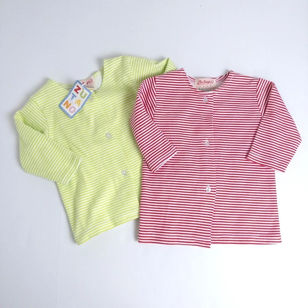 Zutano Baby Striped Button Up Cardigan Shirts 2pk 0-3M Red Lime Green‎ Cotton